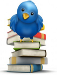 Twitter bird with books